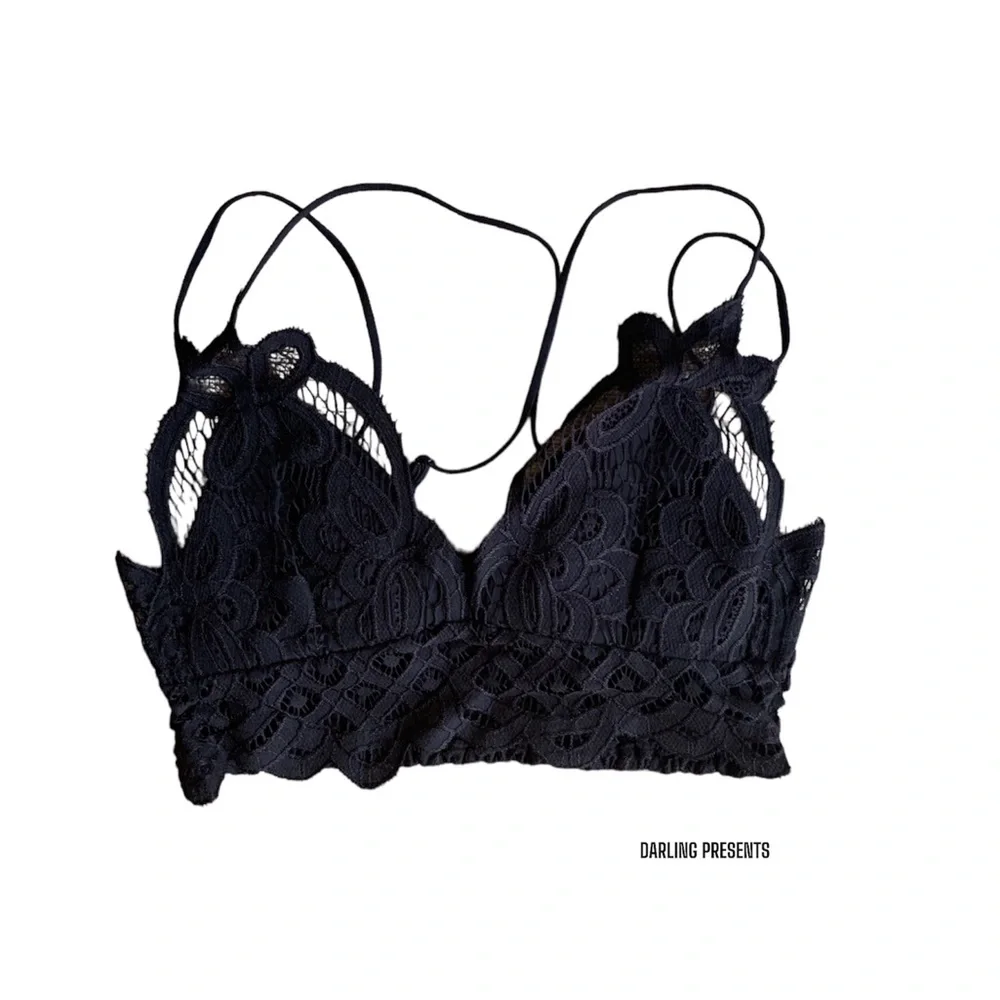 Miss Sparkling Lace Scalloped Eyelet Bralette Women Color Black Size XL - Picture 6 of 10